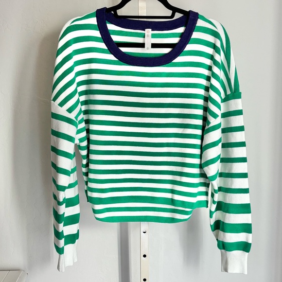 Daily Practice by Anthropologie Green & White Long Sleeve Striped Sweater, XL - Picture 11 of 12